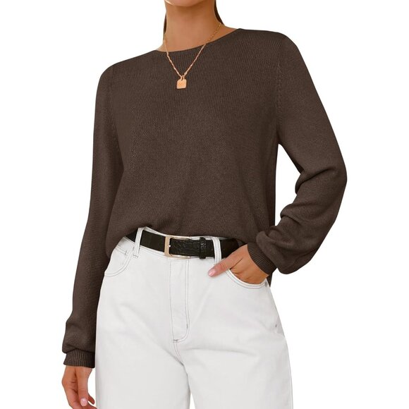 Women´s Knit Sweater Brown Large Crewneck Long Sleeve...